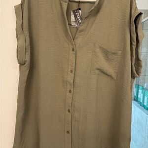 Papermoon Olive Green Button-Front Blouse
